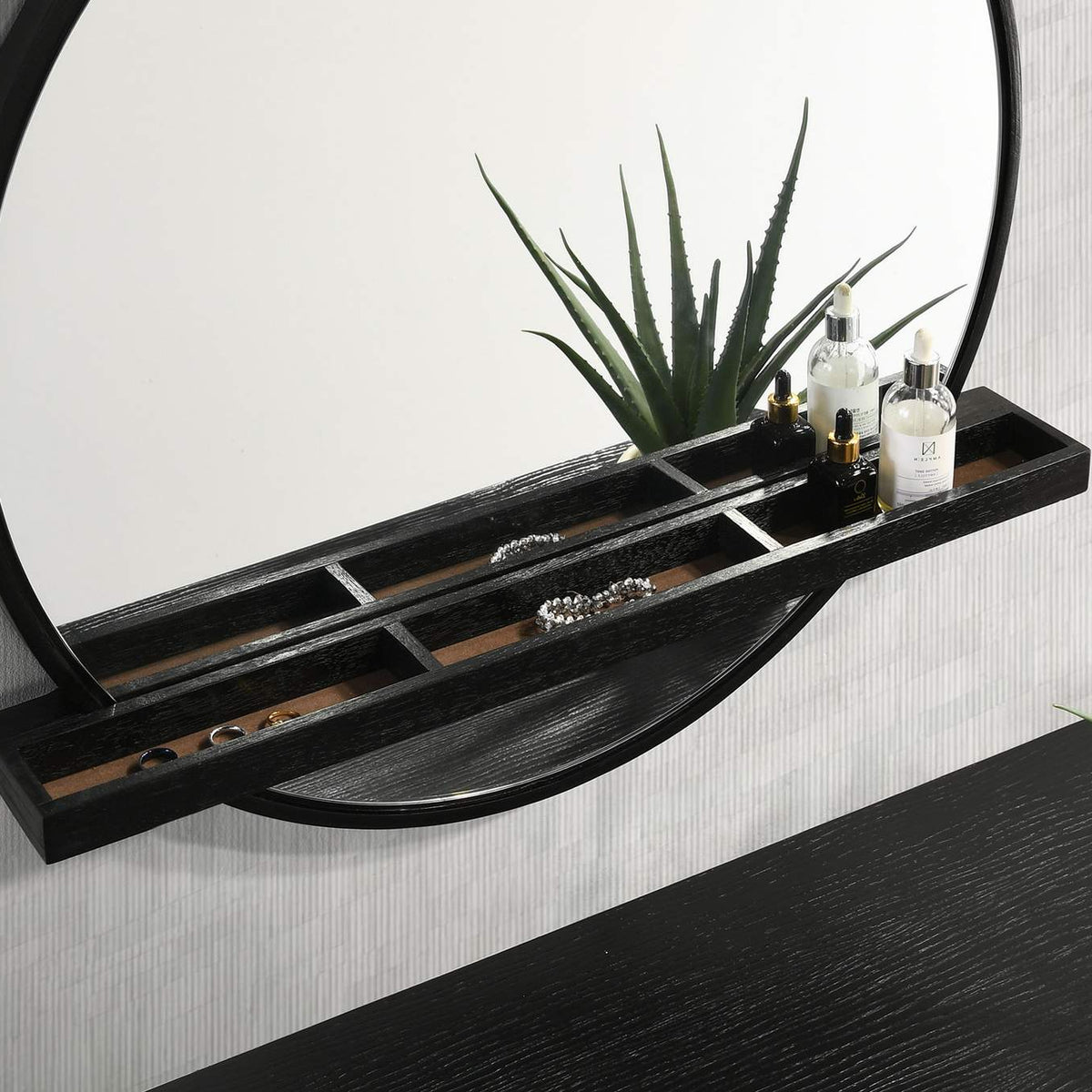 224337-SET Arini 2-piece Makeup Vanity Table and Mirror Set Black