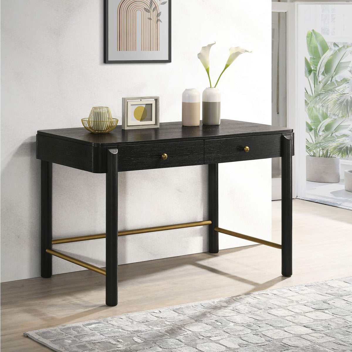 224337 Arini 2-drawer Vanity Desk Makeup Table Black