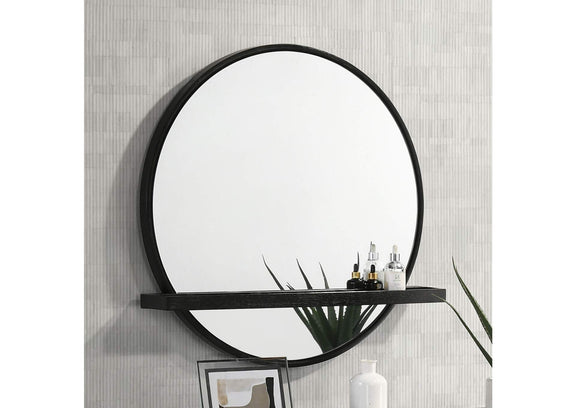 224338 Arini Round Vanity Wall Mirror with Shelf Black