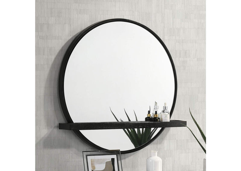 224338 Arini Round Vanity Wall Mirror with Shelf Black