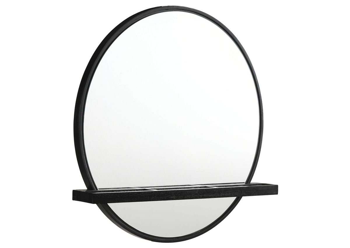 224338 Arini Round Vanity Wall Mirror with Shelf Black