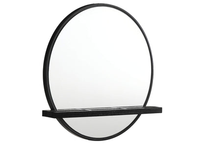 224338 Arini Round Vanity Wall Mirror with Shelf Black