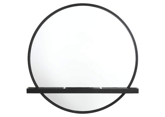 224338 Arini Round Vanity Wall Mirror with Shelf Black