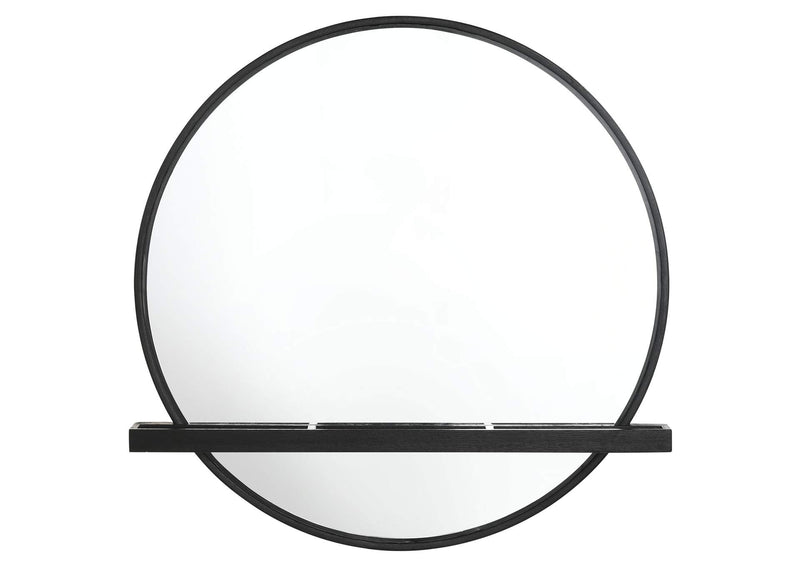 224338 Arini Round Vanity Wall Mirror with Shelf Black