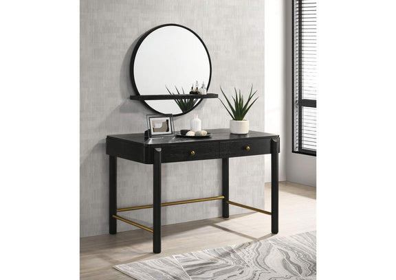 224338 Arini Round Vanity Wall Mirror with Shelf Black
