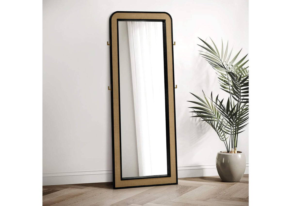 224339 Arini Cane Weave Full Length Standing Floor Mirror Black