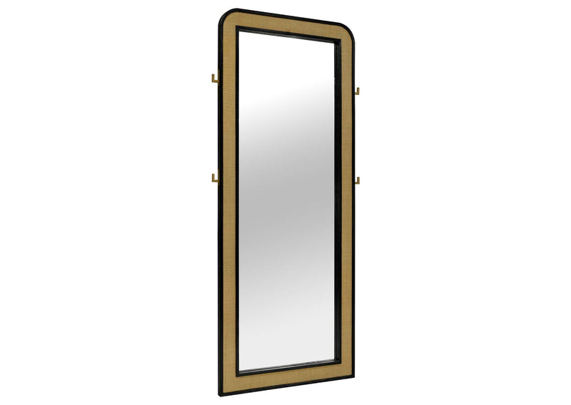 224339 Arini Cane Weave Full Length Standing Floor Mirror Black