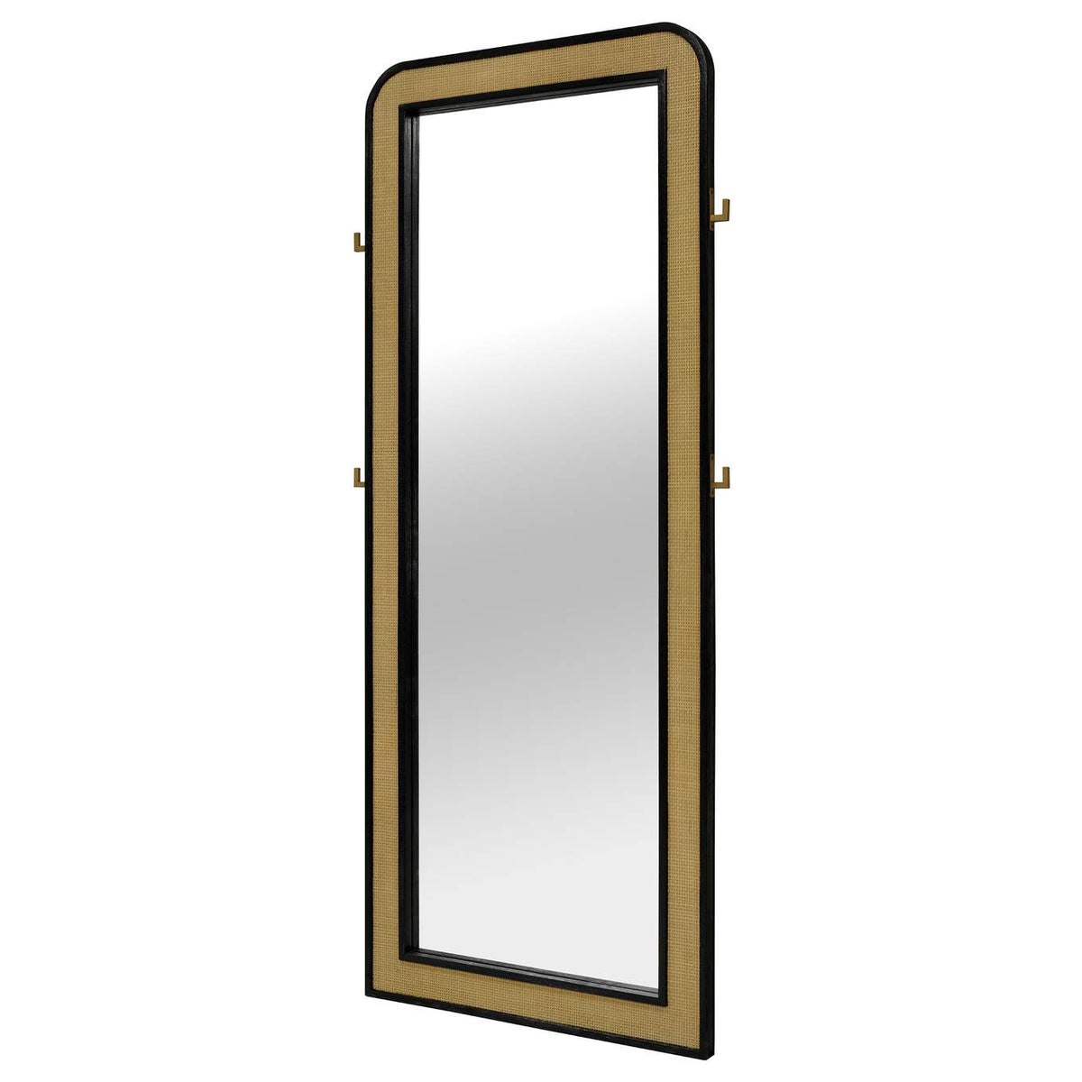 224339 Arini Cane Weave Full Length Standing Floor Mirror Black