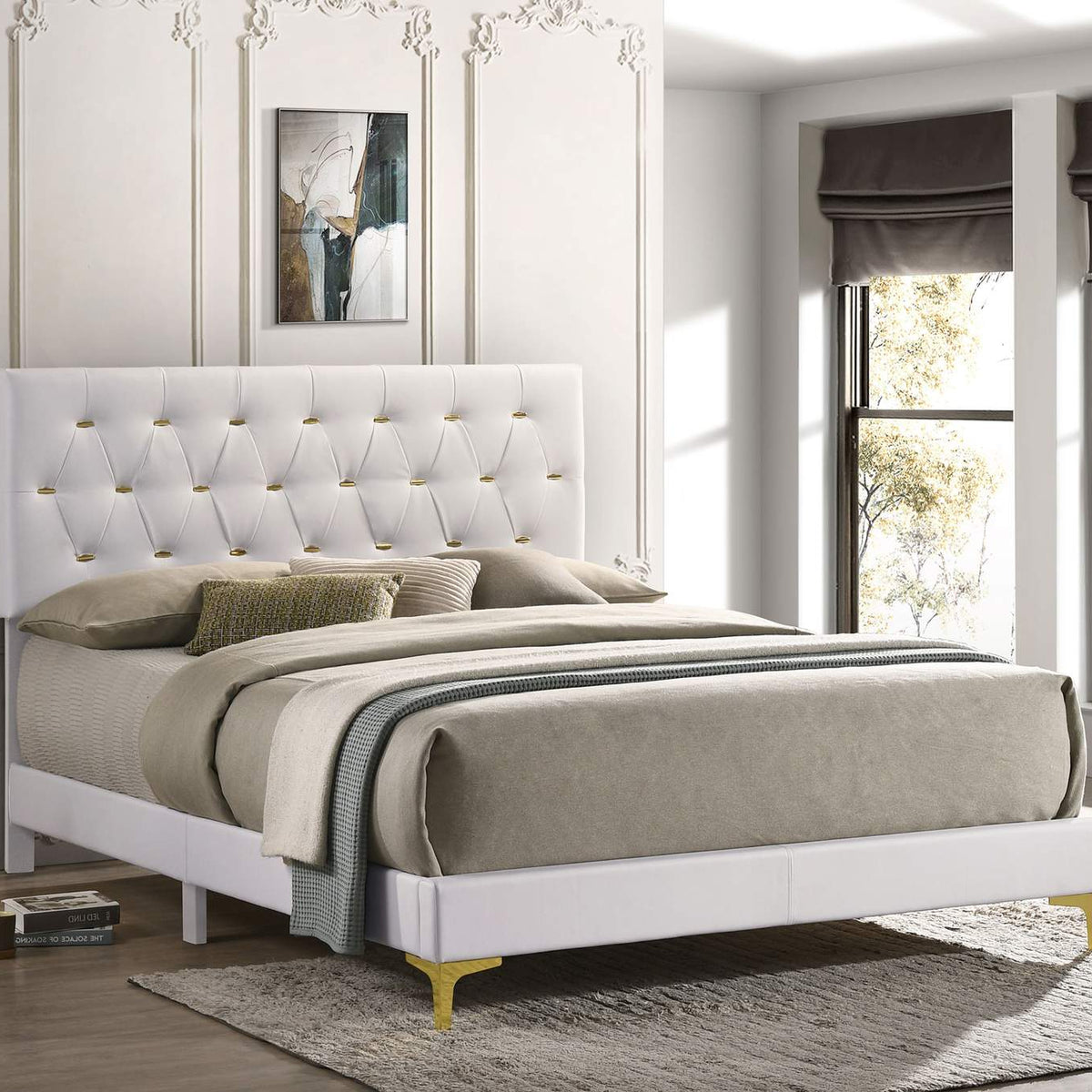 224401Q Kendall Upholstered Queen Panel Bed White