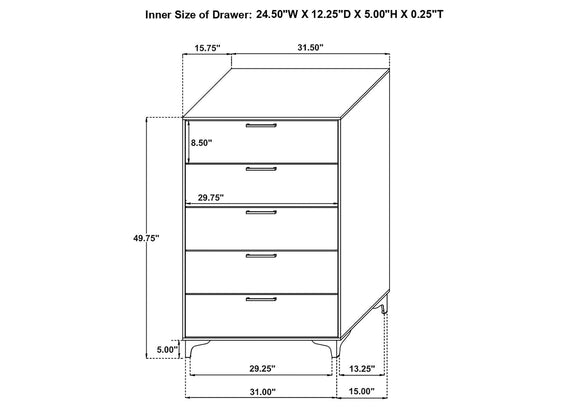 224405 Kendall 5-drawer Bedroom Chest White