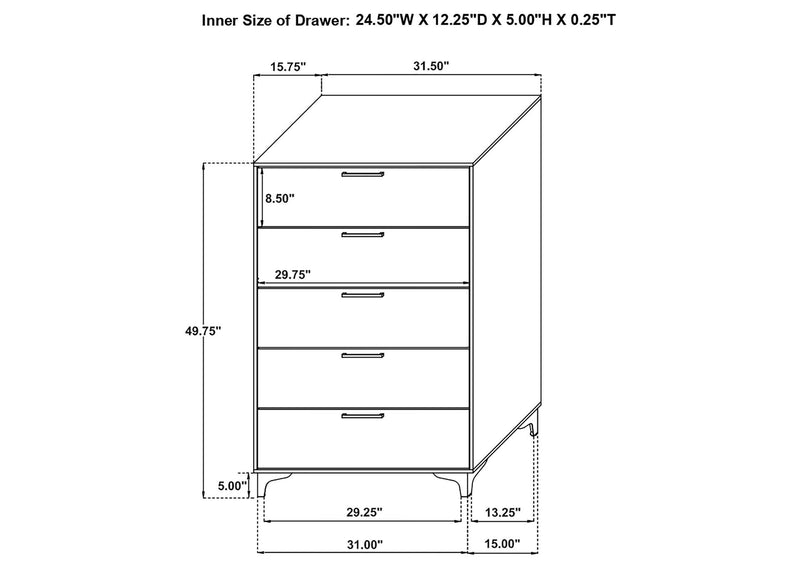 224405 Kendall 5-drawer Bedroom Chest White