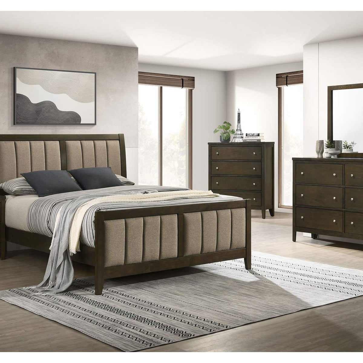 224421F Wilkes 51-inch Upholstered Full Bed Dark Cocoa