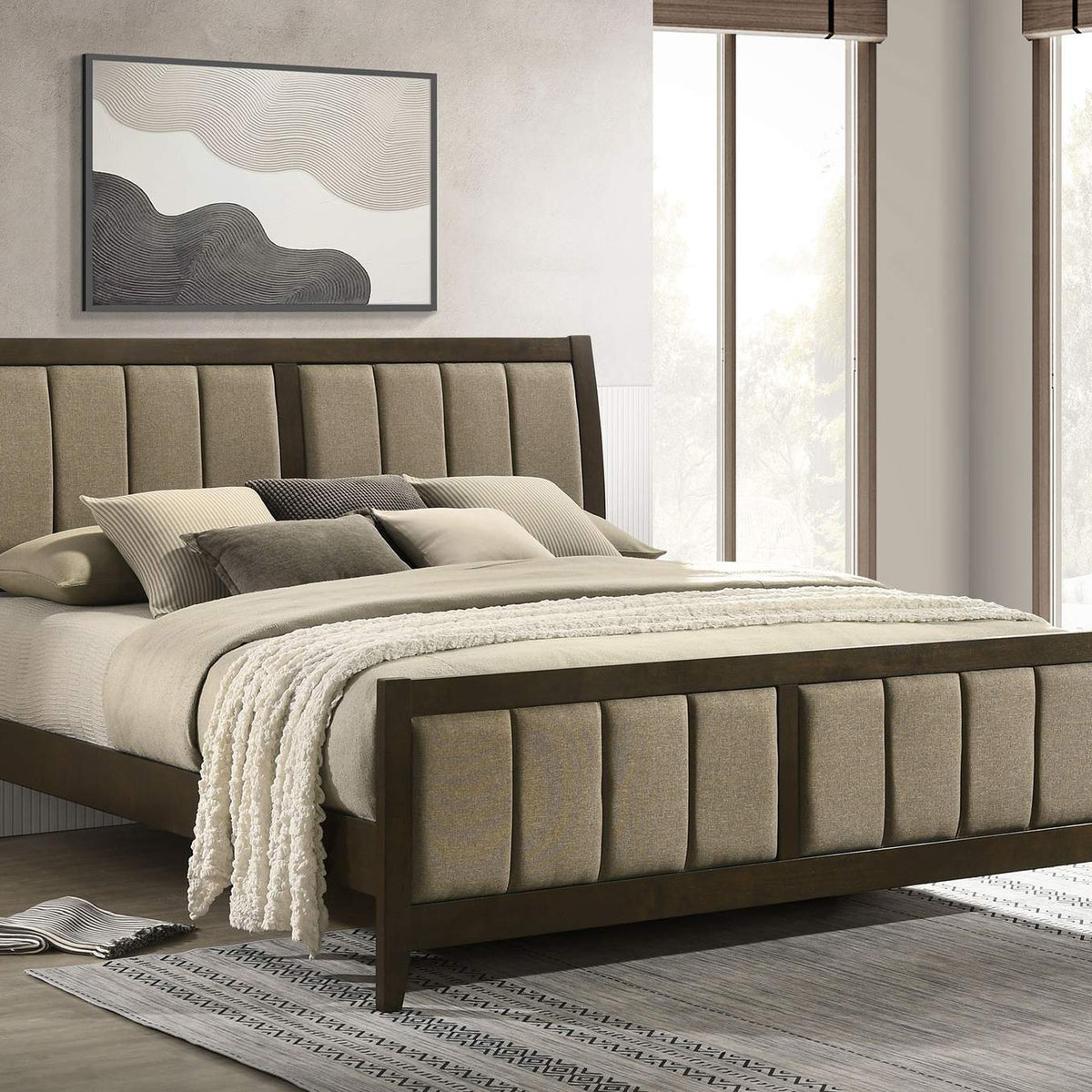 224421KW Wilkes 51-inch Upholstered California King Bed Dark Cocoa