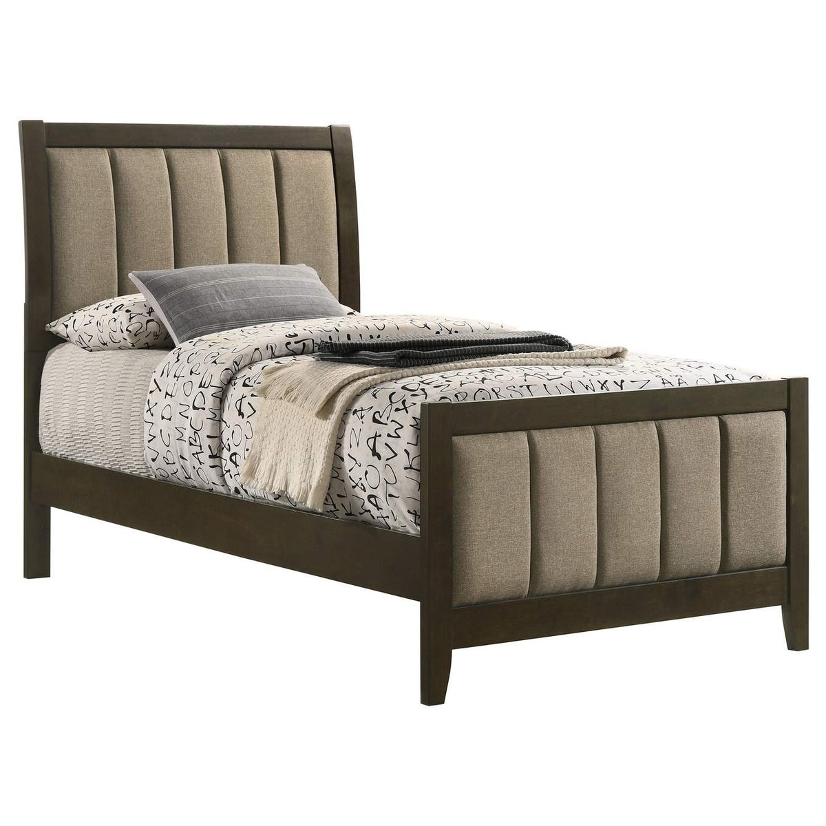 224421T Wilkes 51-inch Upholstered Twin Bed Dark Cocoa