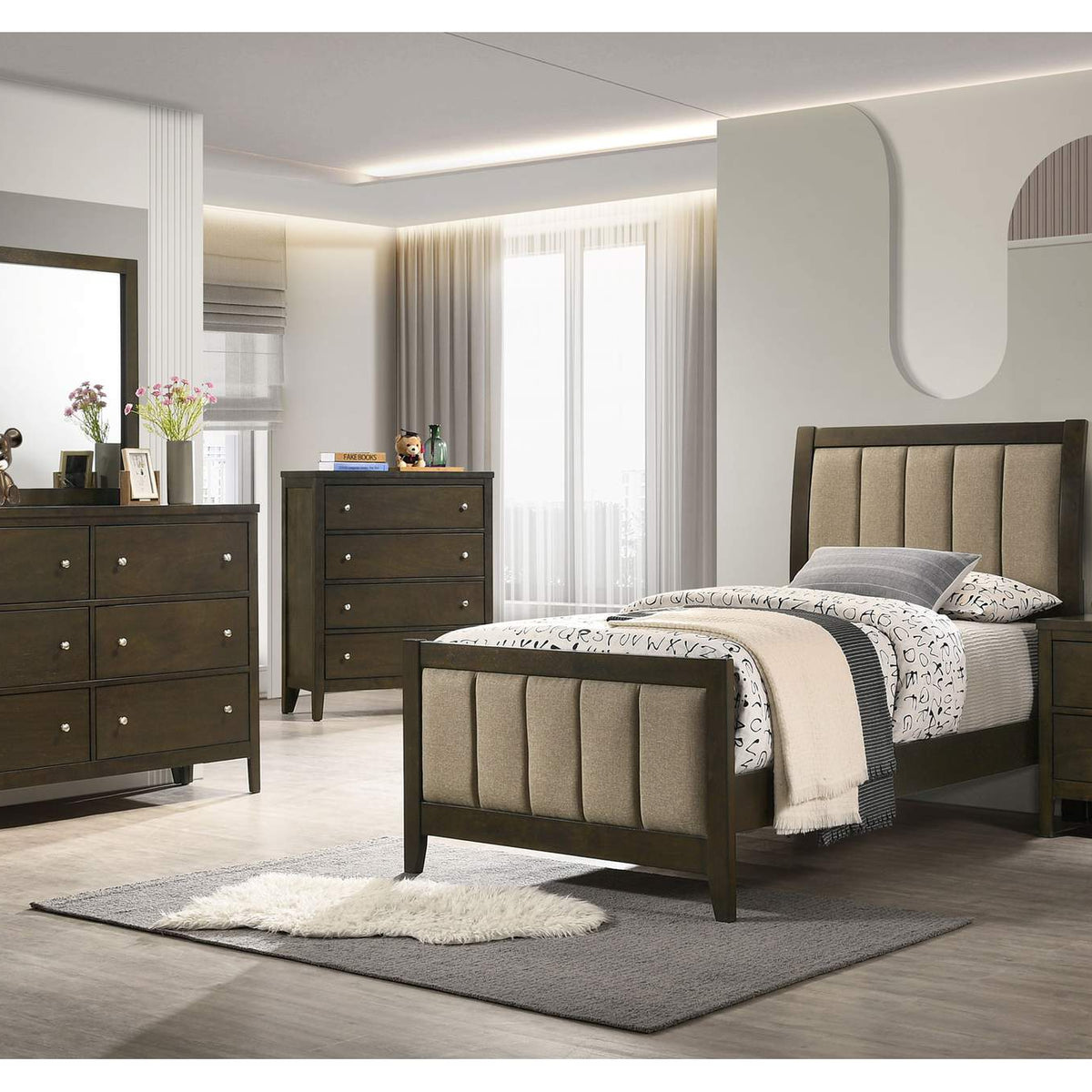 224421T Wilkes 51-inch Upholstered Twin Bed Dark Cocoa
