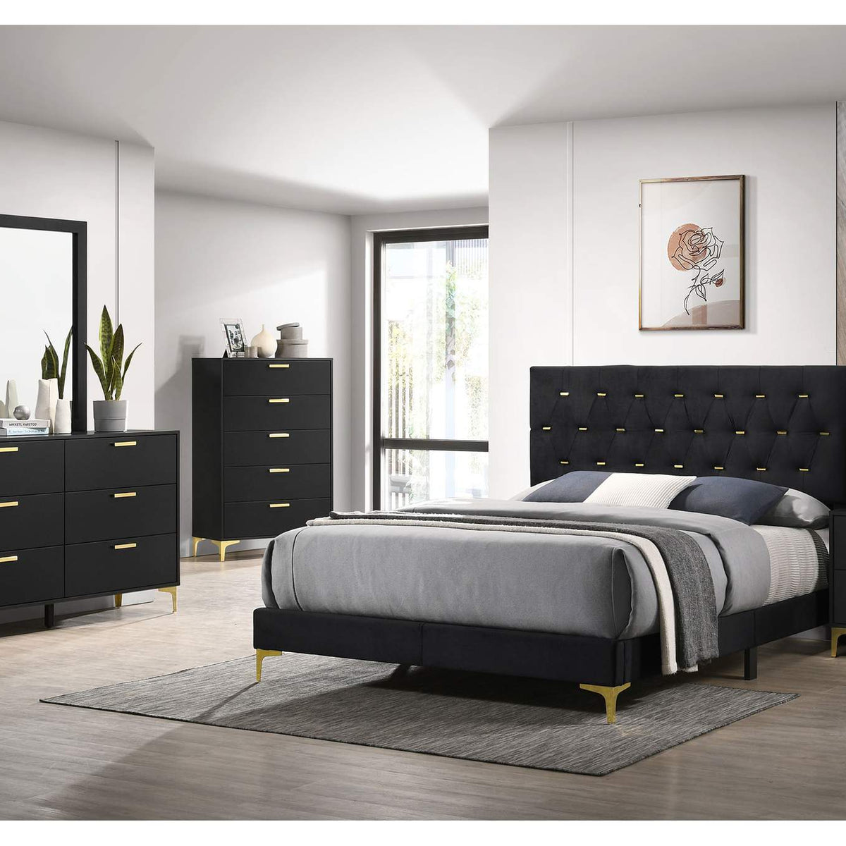 224451KW Kendall Upholstered California King Panel Bed Black