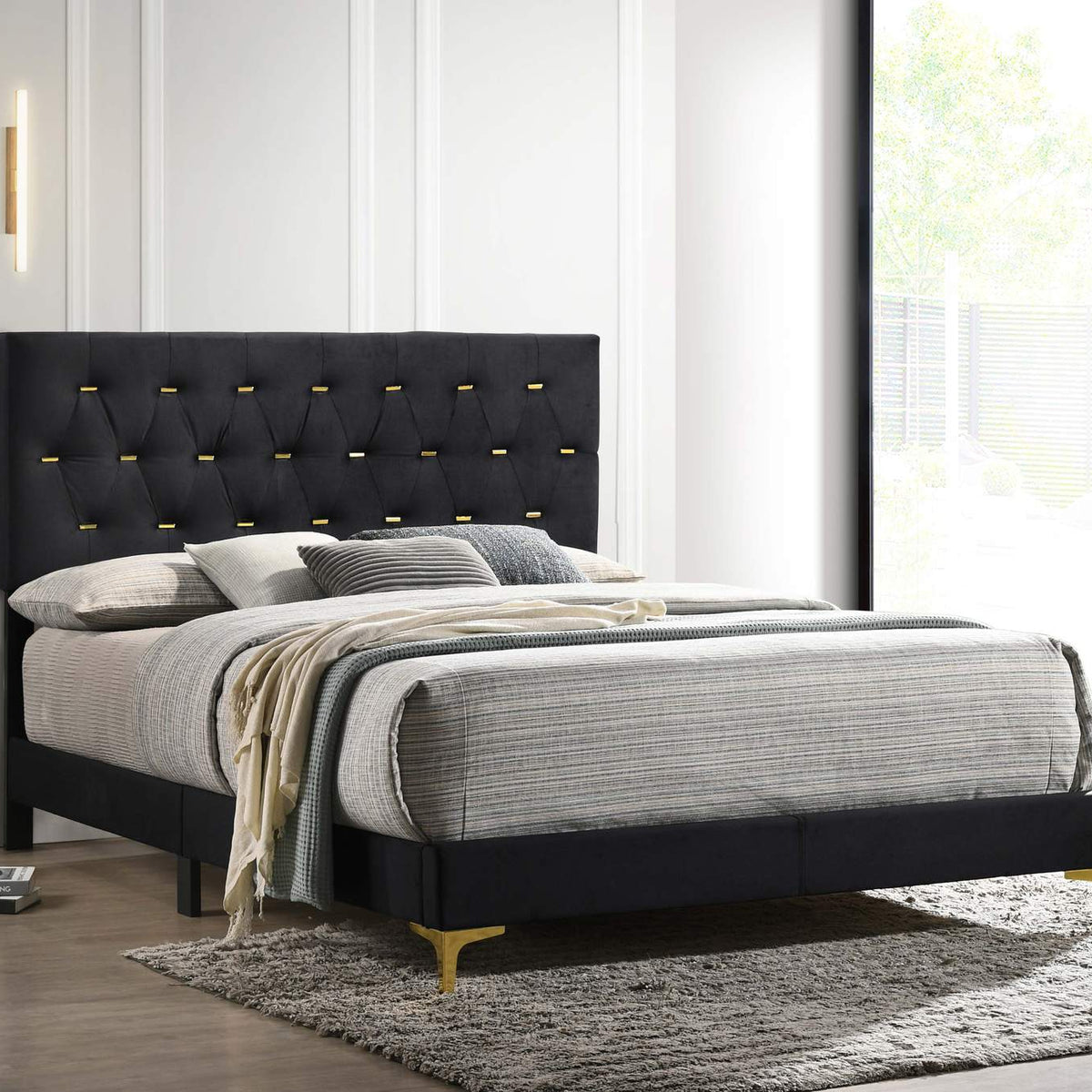 224451Q Kendall Upholstered Queen Panel Bed Black