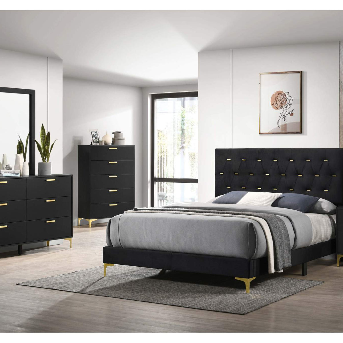 224451Q Kendall Upholstered Queen Panel Bed Black