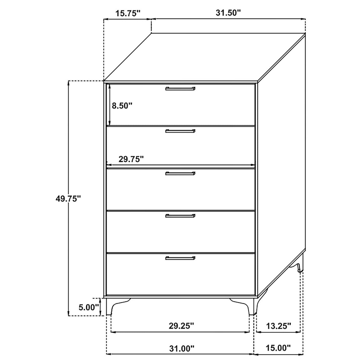 224455 Kendall 5-drawer Bedroom Chest Black