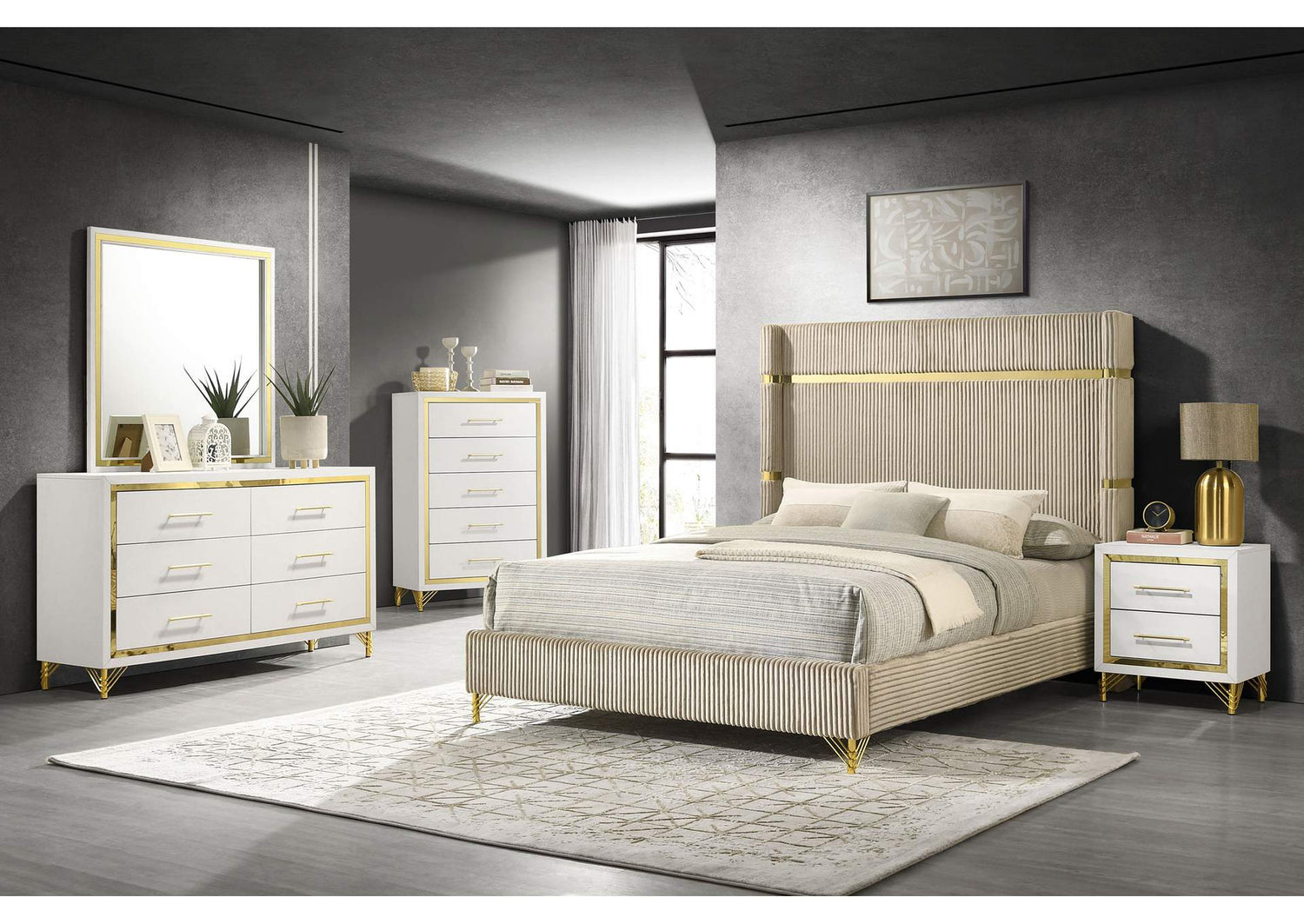 Lucia 5-piece Queen Bedroom Set Beige and White