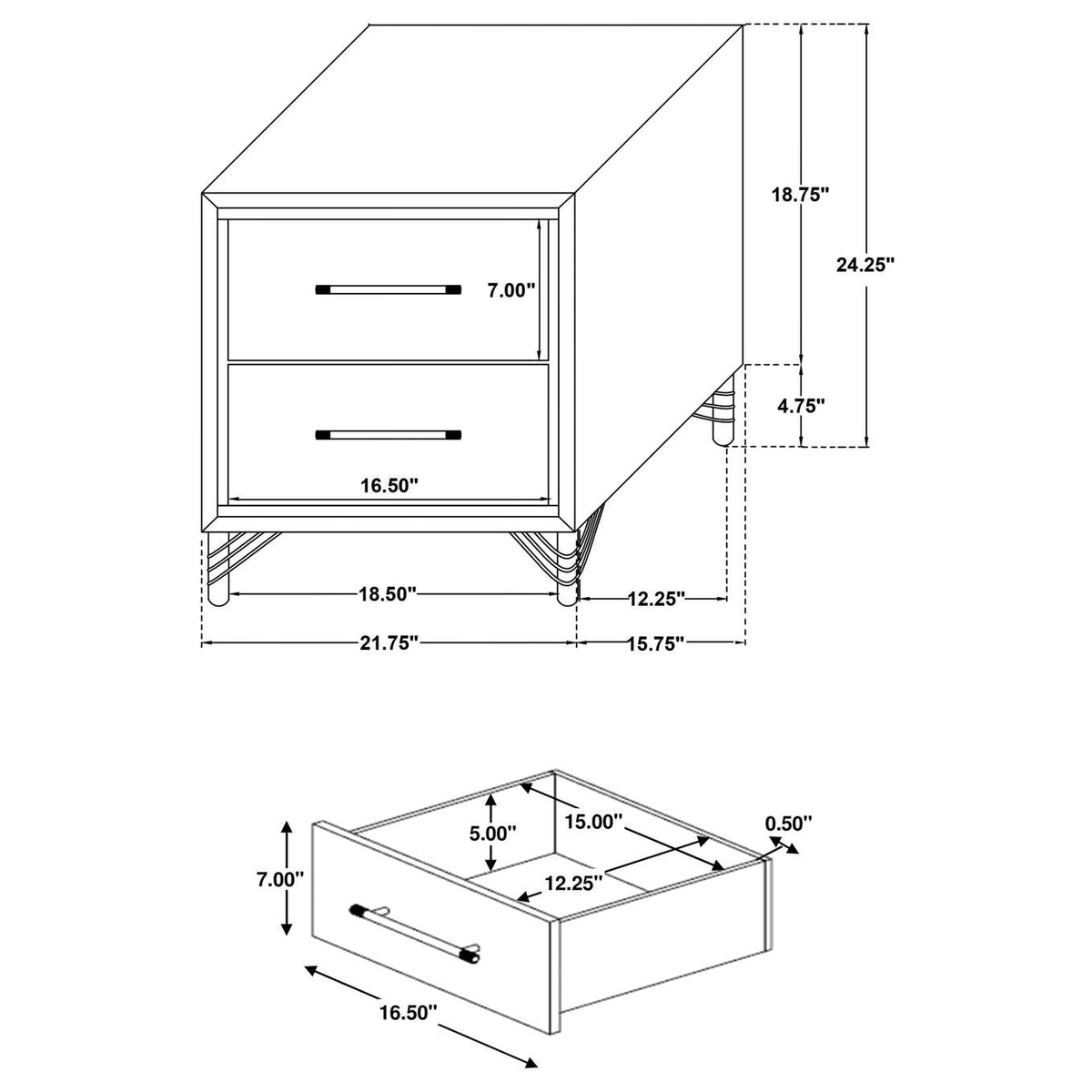 224732 Lucia 2-drawer Nightstand Bedside Table White