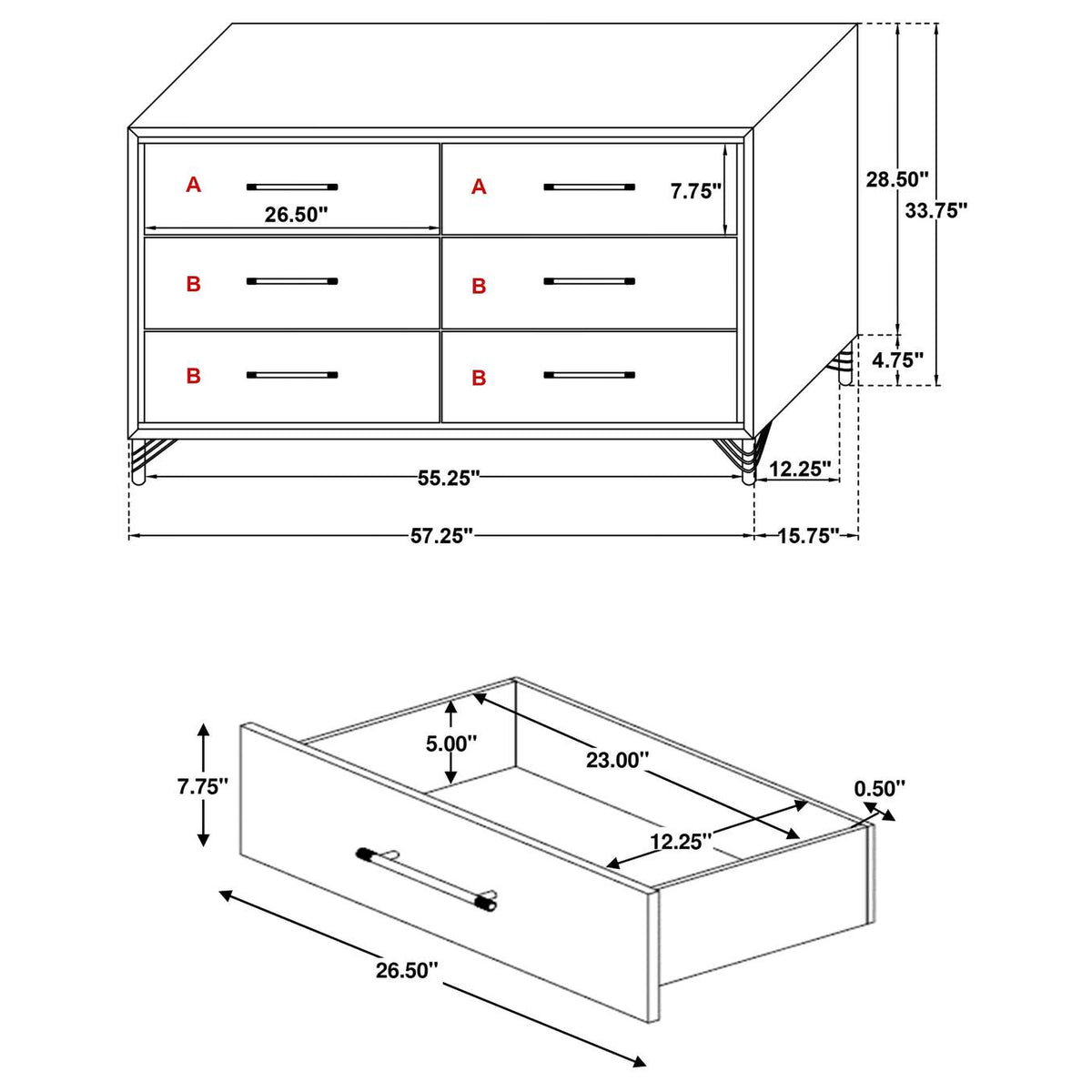 224733 Lucia 6-drawer Dresser Cabinet White