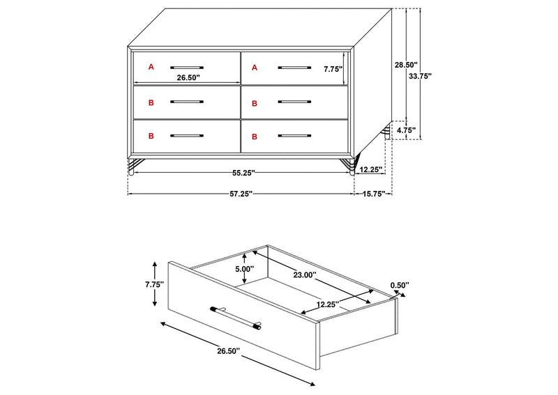 224733 Lucia 6-drawer Dresser Cabinet White