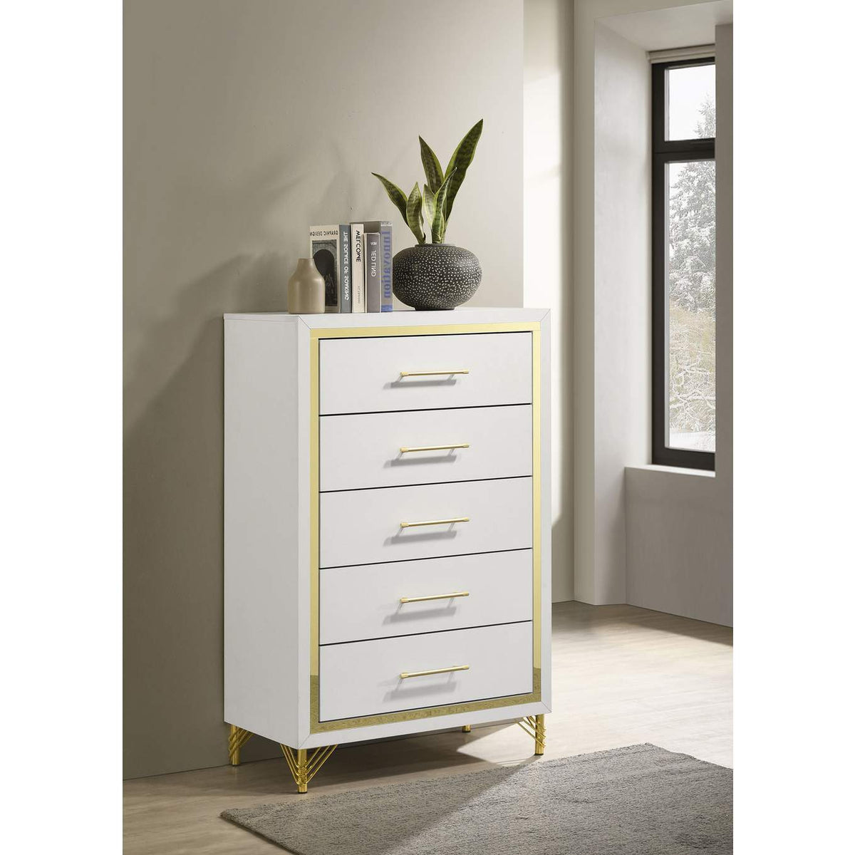 224735 Lucia 5-drawer Bedroom Chest of Drawers White