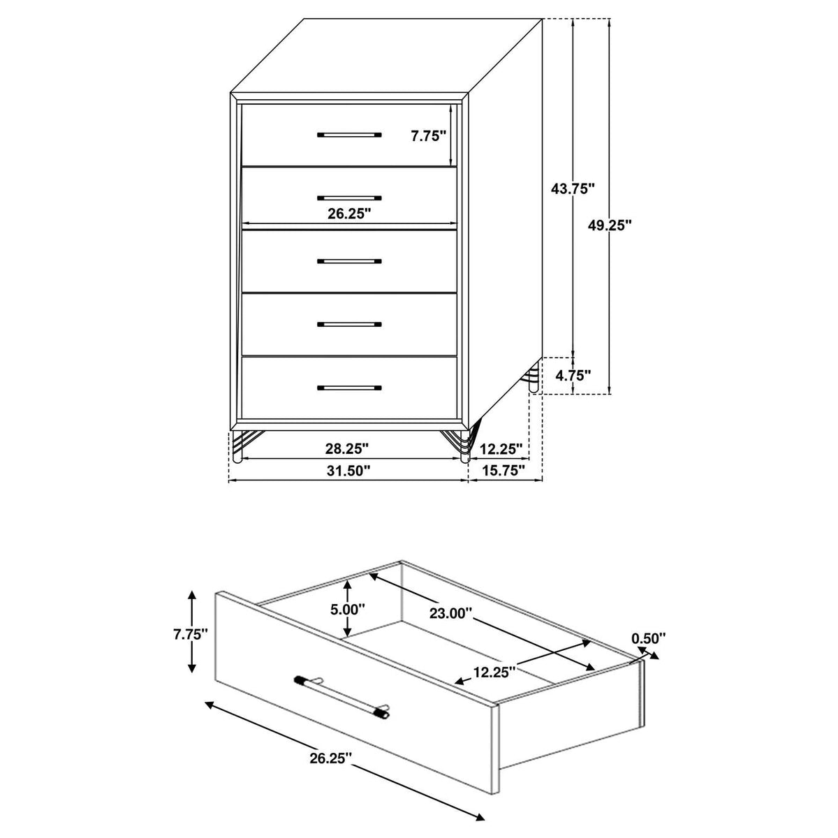 224735 Lucia 5-drawer Bedroom Chest of Drawers White