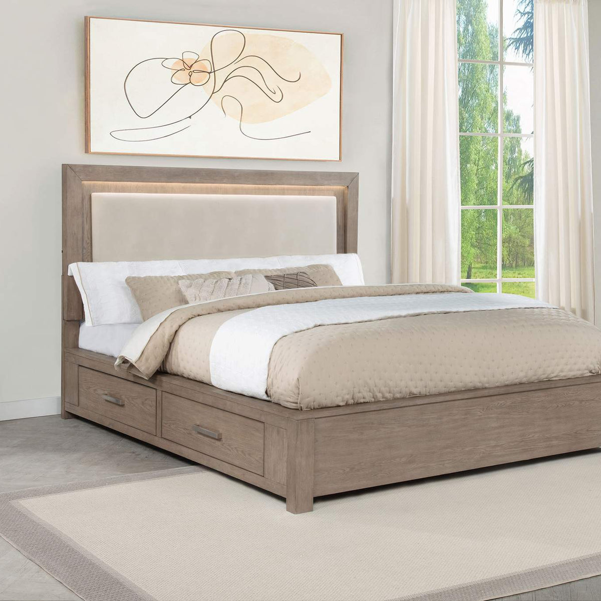 224850KE Kenora 56-inch Eastern King LED Storage Bed Barley Brown