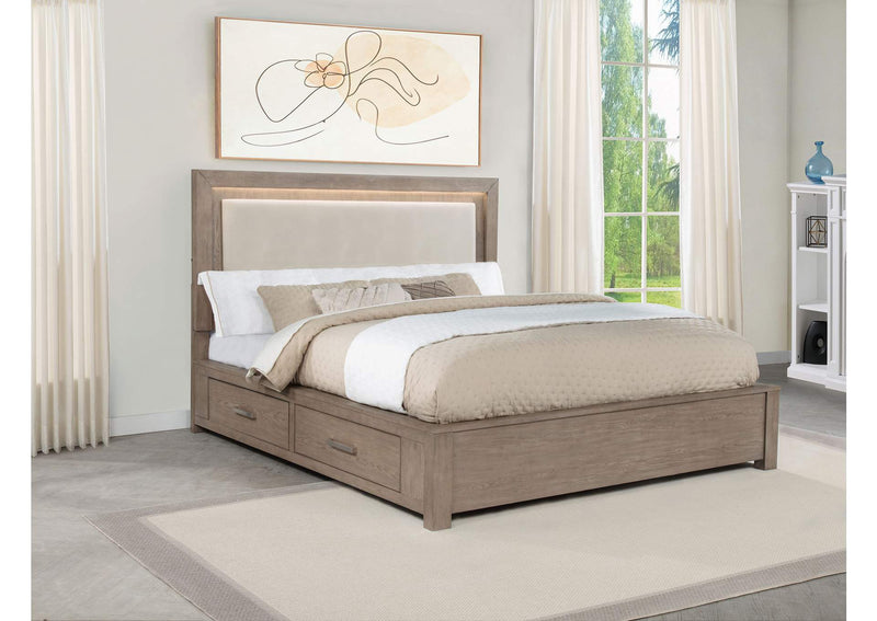 224850KE Kenora 56-inch Eastern King LED Storage Bed Barley Brown