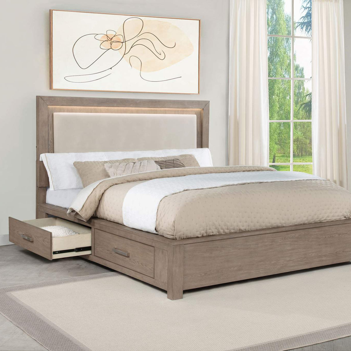 224850KE Kenora 56-inch Eastern King LED Storage Bed Barley Brown