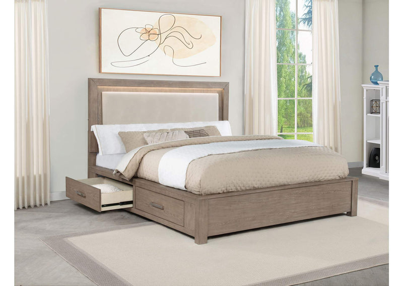 224850KE Kenora 56-inch Eastern King LED Storage Bed Barley Brown