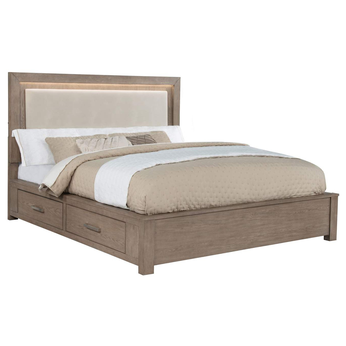 224850KE Kenora 56-inch Eastern King LED Storage Bed Barley Brown