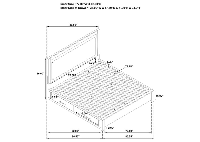 224850KE Kenora 56-inch Eastern King LED Storage Bed Barley Brown