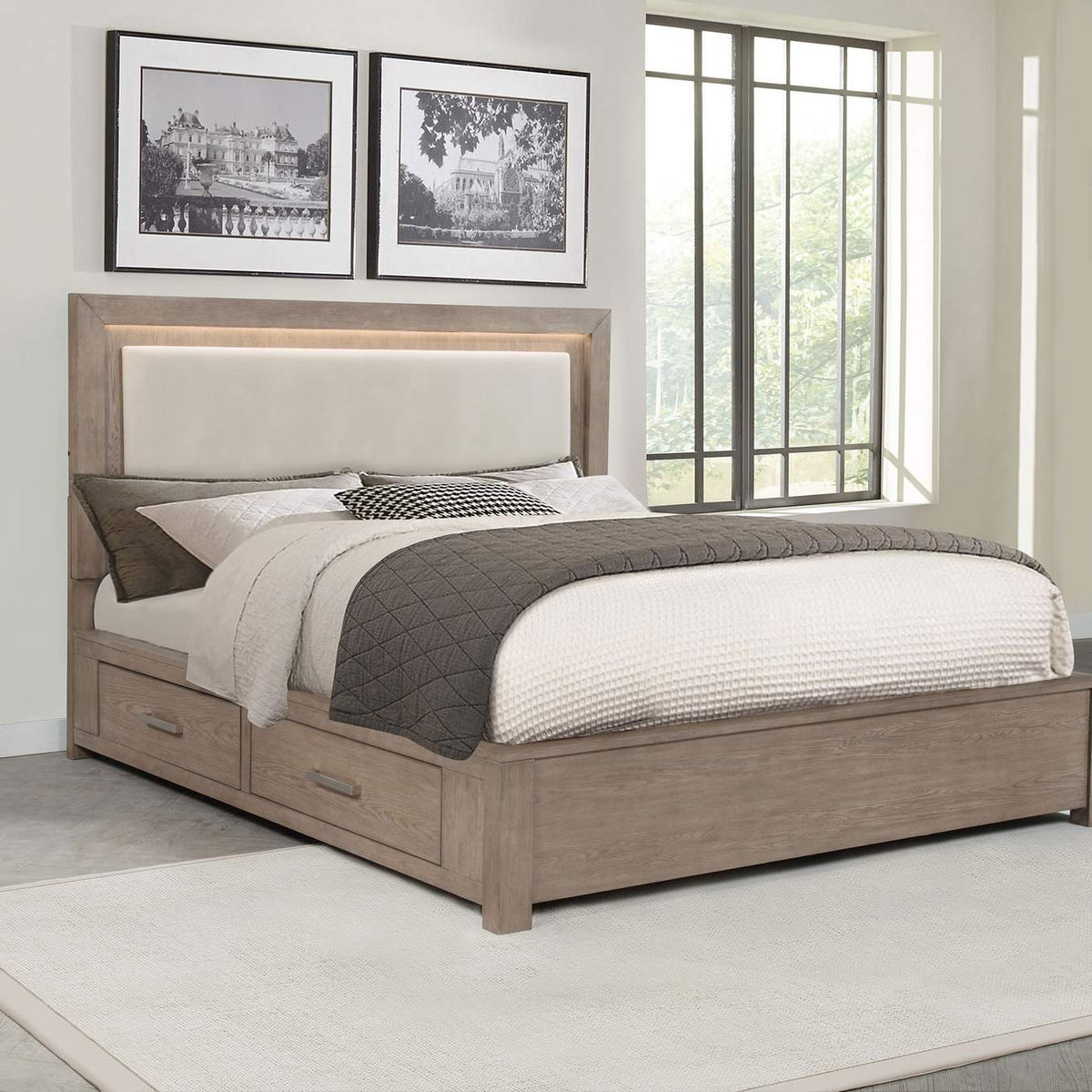 224850KW Kenora 56-inch California King LED Storage Bed Barley Brown