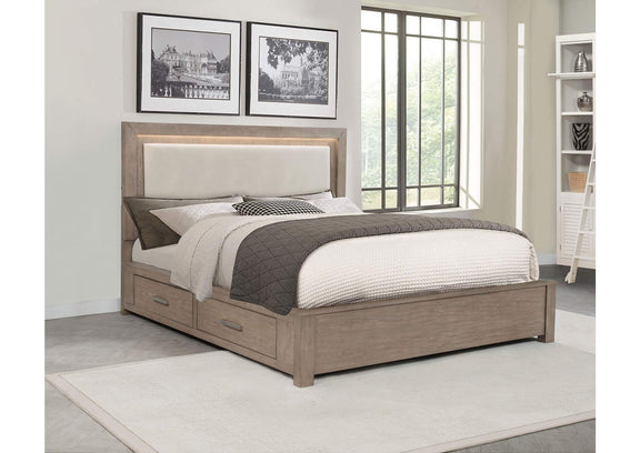 224850KW Kenora 56-inch California King LED Storage Bed Barley Brown