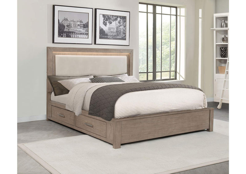 224850KW Kenora 56-inch California King LED Storage Bed Barley Brown