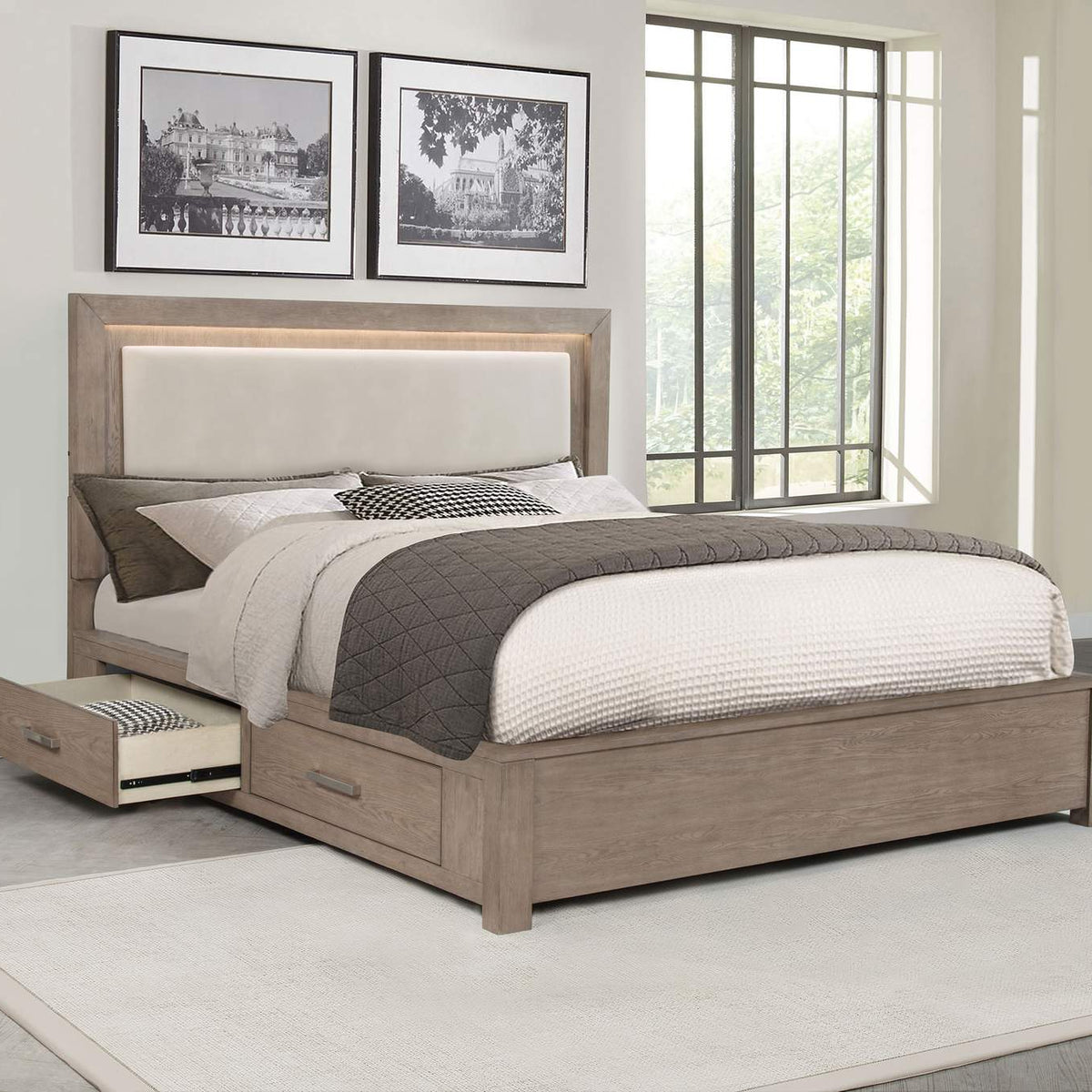 224850KW Kenora 56-inch California King LED Storage Bed Barley Brown