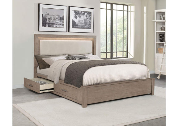 224850KW Kenora 56-inch California King LED Storage Bed Barley Brown