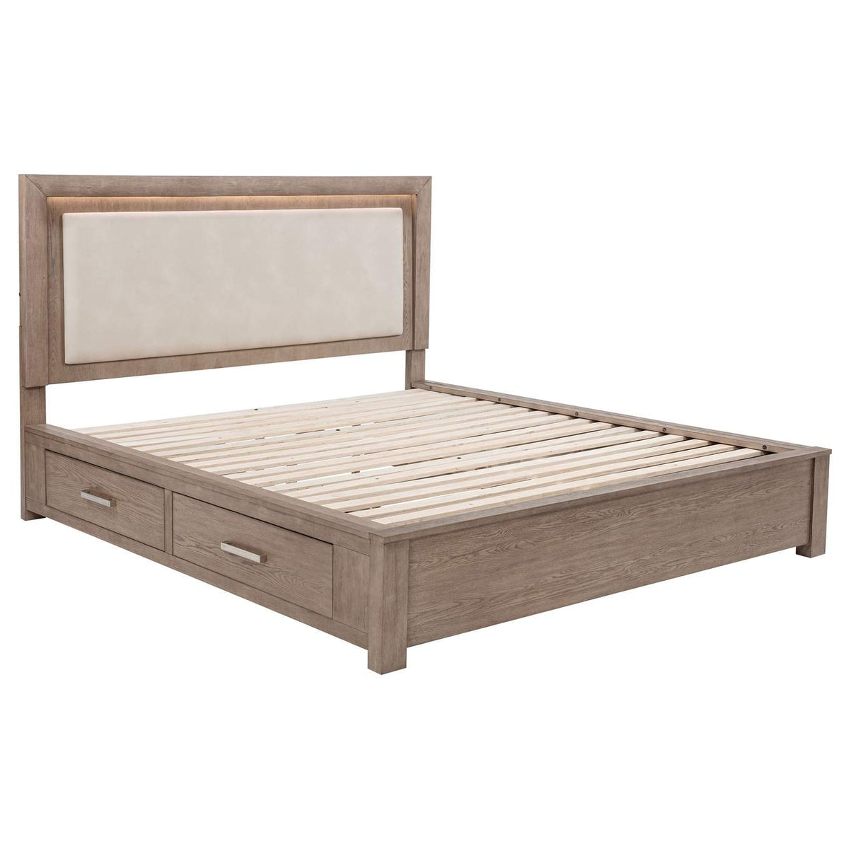 224850KW Kenora 56-inch California King LED Storage Bed Barley Brown