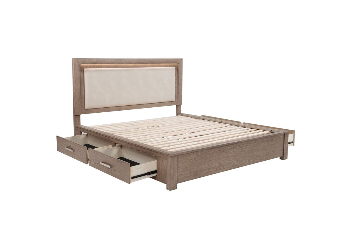 224850KW Kenora 56-inch California King LED Storage Bed Barley Brown