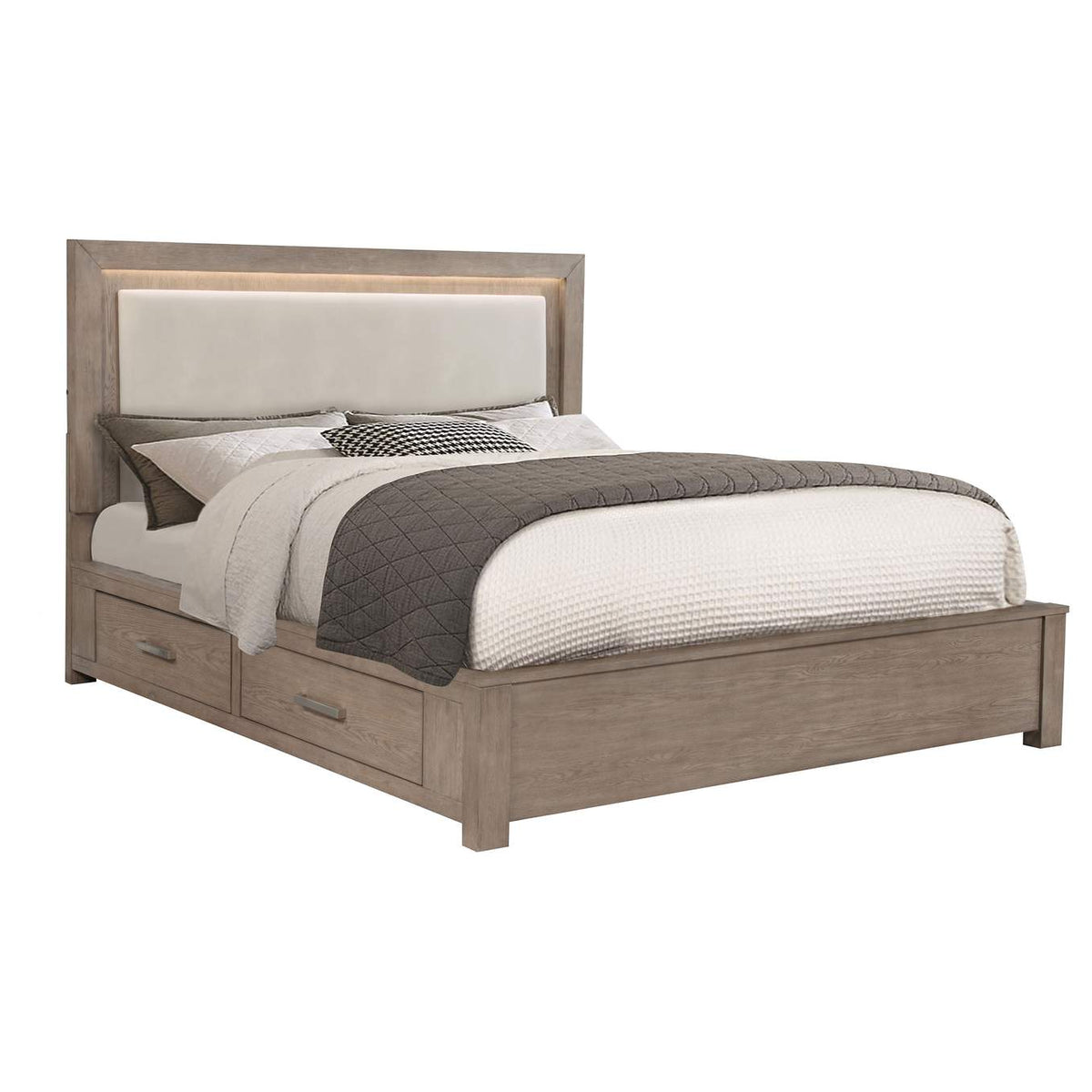 224850KW Kenora 56-inch California King LED Storage Bed Barley Brown