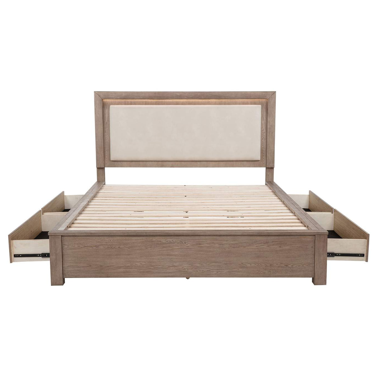 224850KW Kenora 56-inch California King LED Storage Bed Barley Brown
