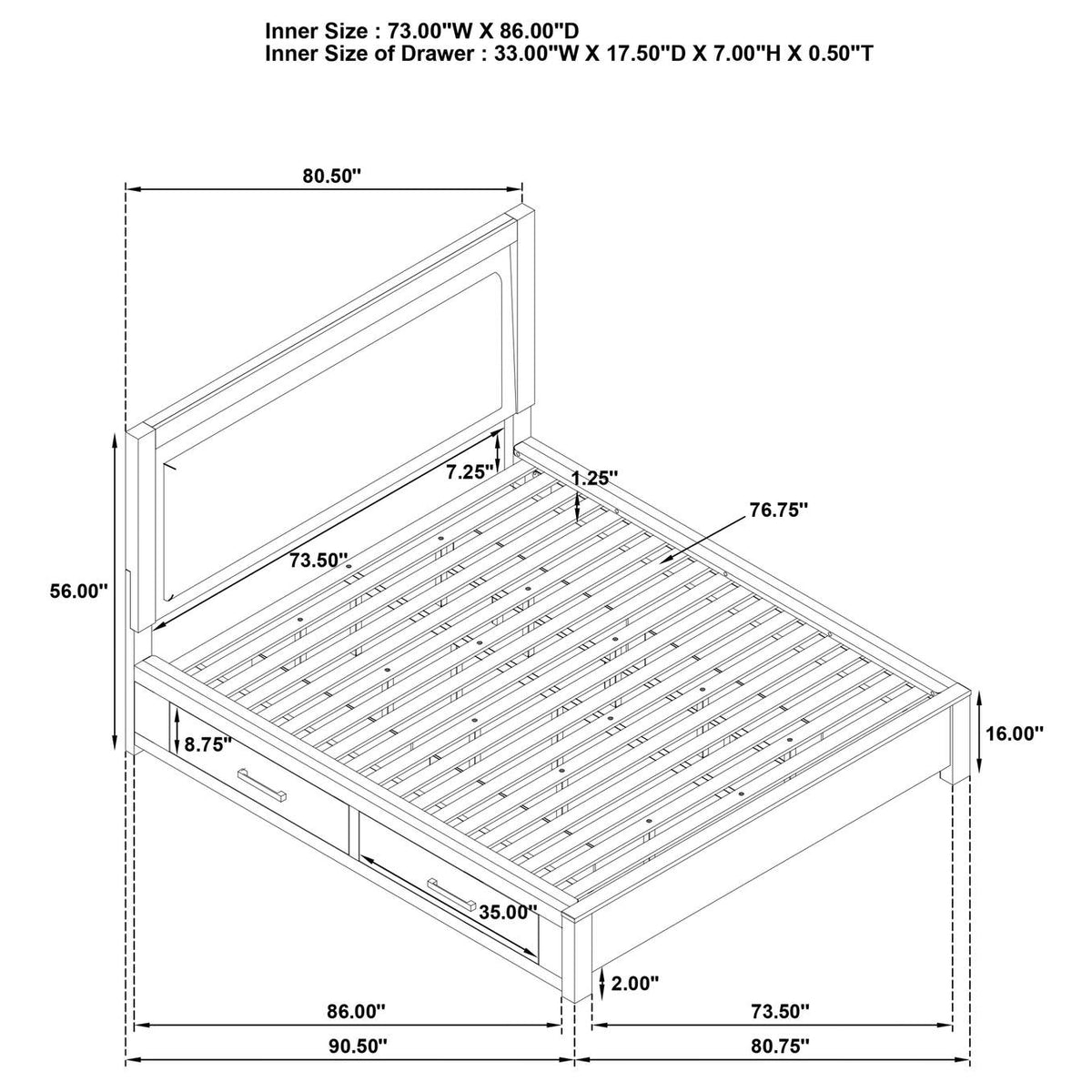 224850KW Kenora 56-inch California King LED Storage Bed Barley Brown