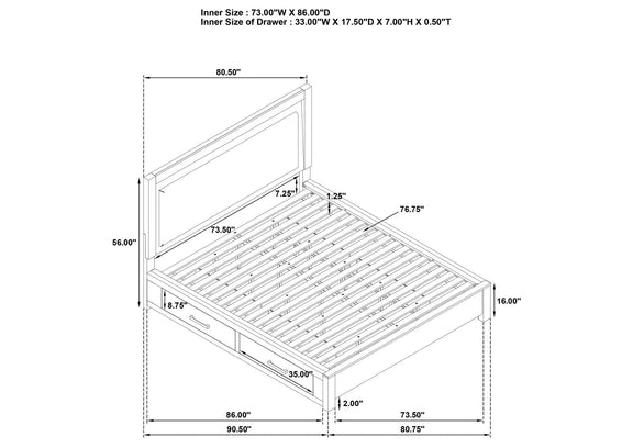 224850KW Kenora 56-inch California King LED Storage Bed Barley Brown