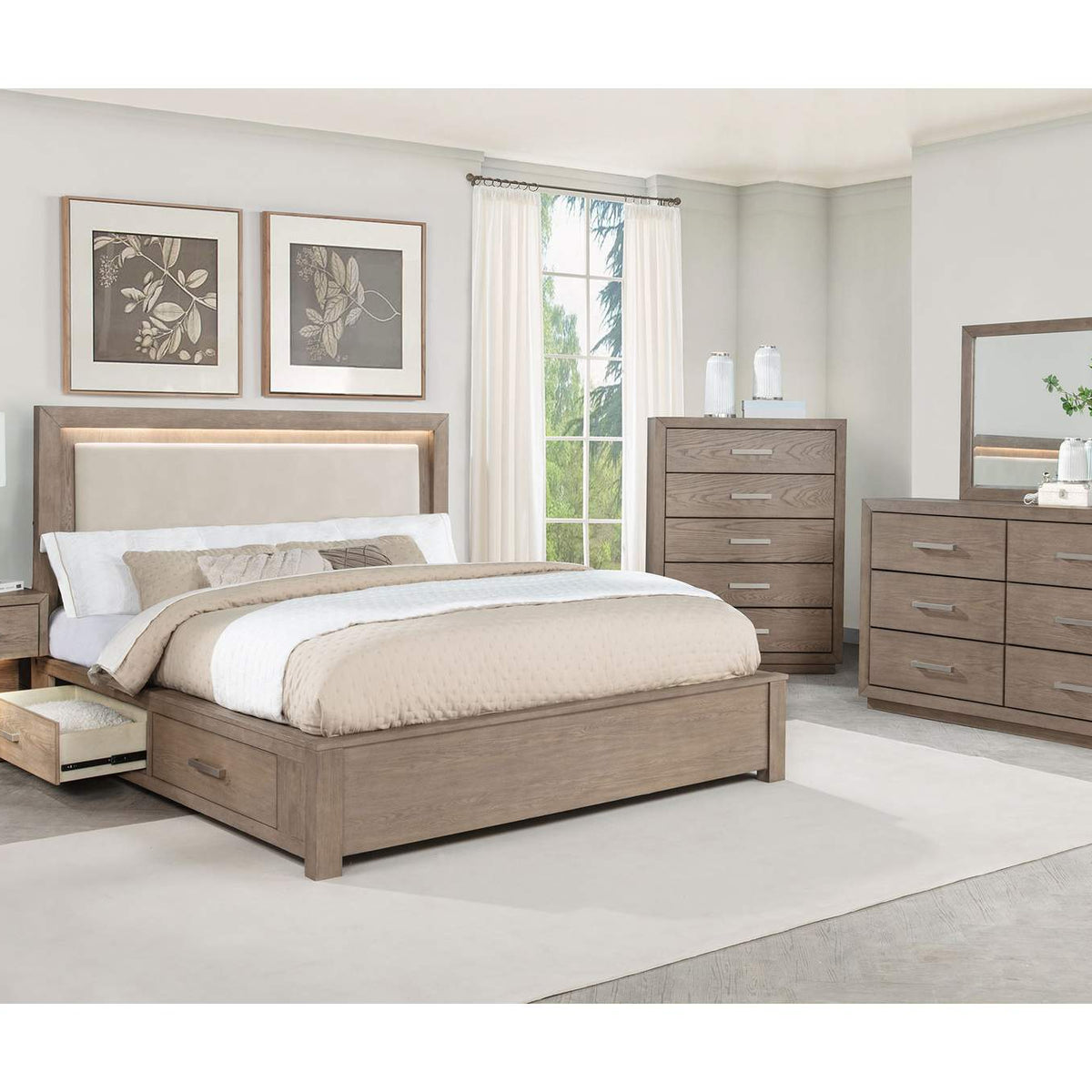 224850KW Kenora 56-inch California King LED Storage Bed Barley Brown