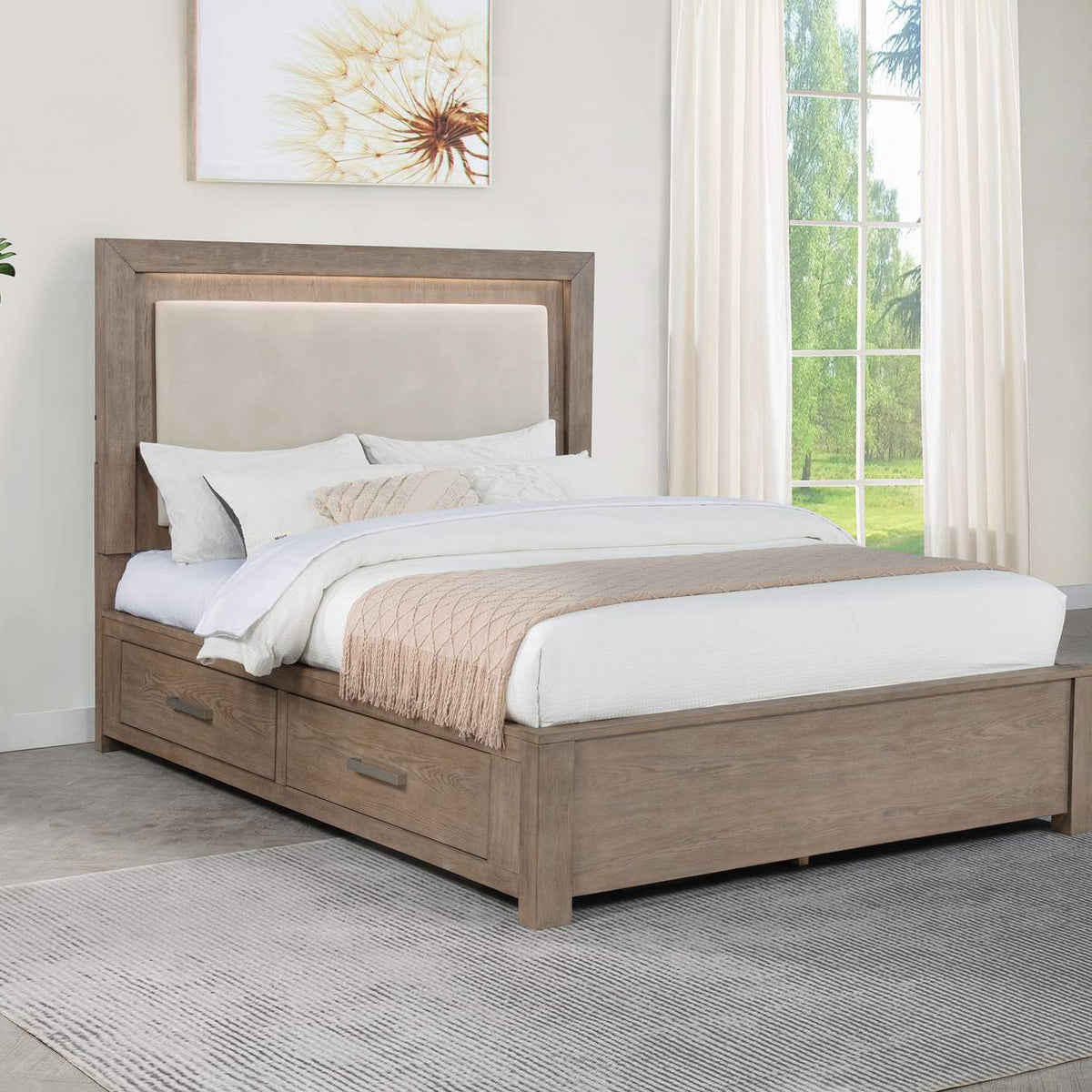 224850Q Kenora 56-inch Queen LED Storage Bed Barley Brown