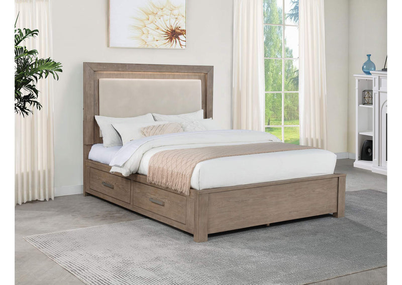 224850Q Kenora 56-inch Queen LED Storage Bed Barley Brown
