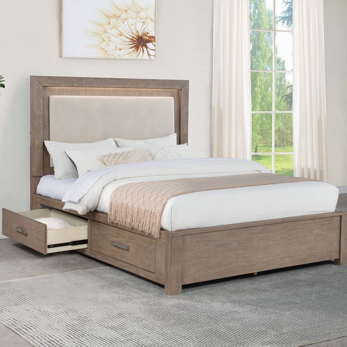 224850Q Kenora 56-inch Queen LED Storage Bed Barley Brown